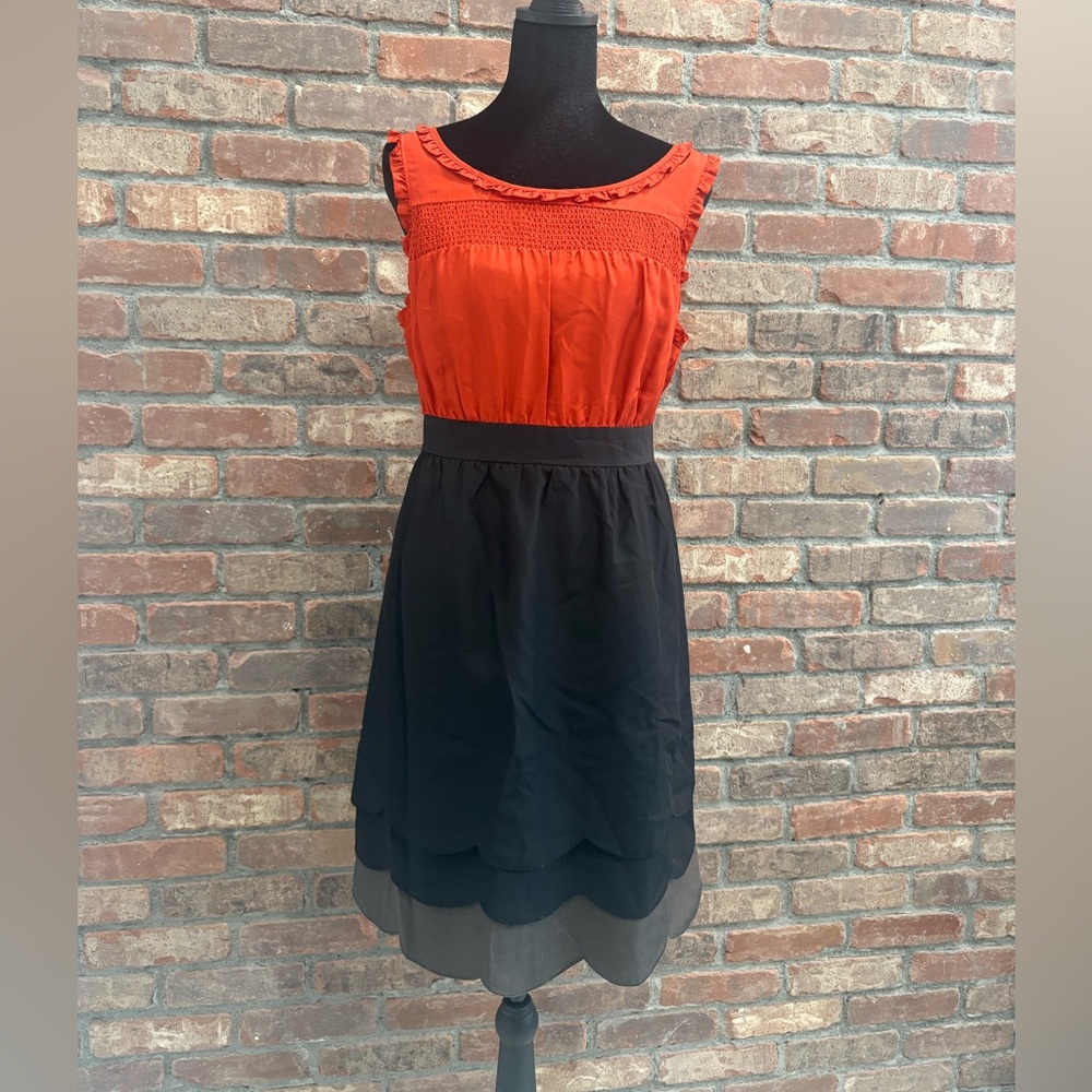 Maeve burnt Red and Black and grey Midi Dress from Anthropologie. Size 12